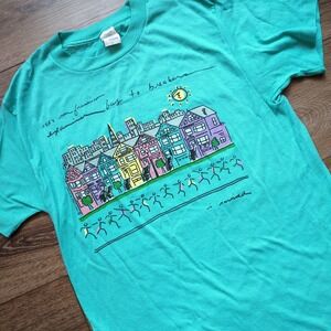 Vtg Examiner Bay to Breakers 1987 T-Shirt Teal San Francisco Painted Ladies L